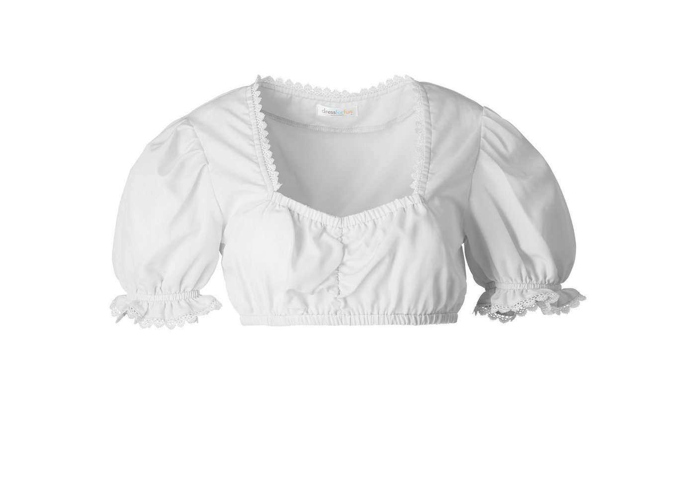 dressforfun Trachtenbluse Einfarbige Dirndlbluse mit Verstärkung im oberen Rückenbereich (Frauentracht Antonia, in weiß) Trapez-Ausschnitt mit Spitze, kurze Rüs – Bild 2 von 5