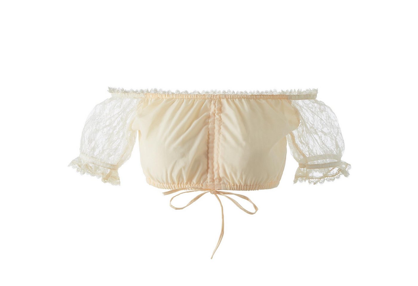 dressforfun Trachtenbluse Einfarbige Dirndlbluse mit Satin-Tunnelzug zur Größeneinstellung (Frauentracht Hanni, in beige) Carmen-Ausschnitt, Rüschenärmel aus Bl – Bild 2 von 5
