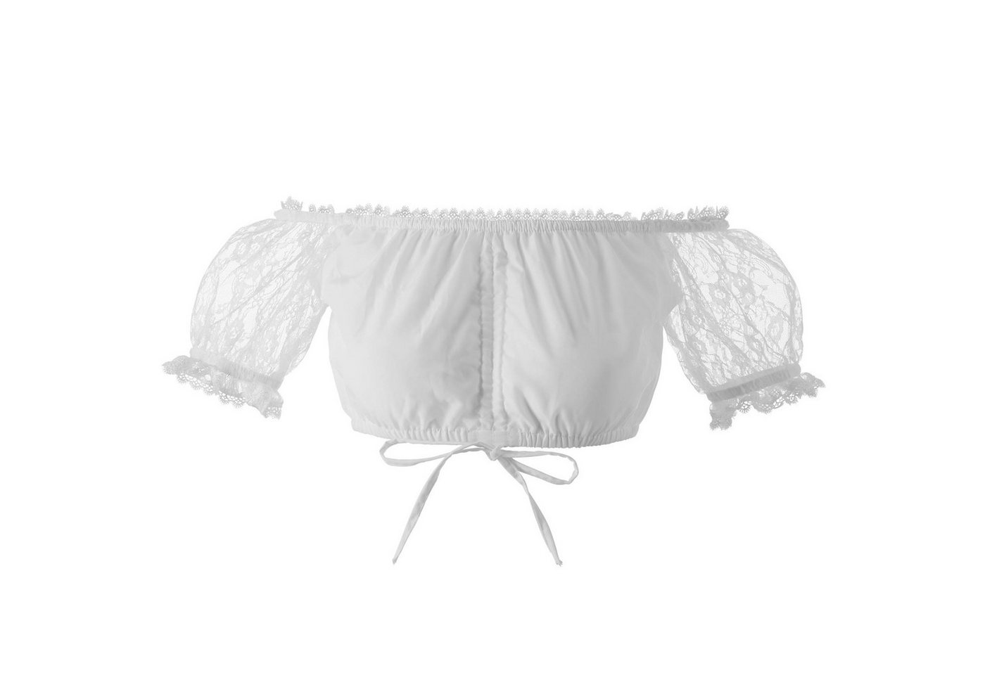 dressforfun Trachtenbluse Einfarbige Dirndlbluse mit Satin-Tunnelzug zur Größeneinstellung (Frauentracht Lore, in weiß) Carmen-Ausschnitt, Rüschenärmel aus Blum – Bild 2 von 5