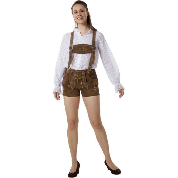 dressforfun Trachtenhose Kurze figurbetonte Lederhose vom Rind für einen modernen (Damenhose Josie, für Volksfeste in Hellbraun) robust, weich, pflegeleicht und