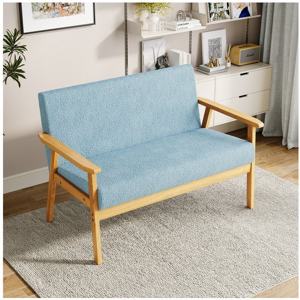 Dripex 2-Sitzer Stoffsofa Couch mit Holz Armlehnen Loungesofa, Teddysamt