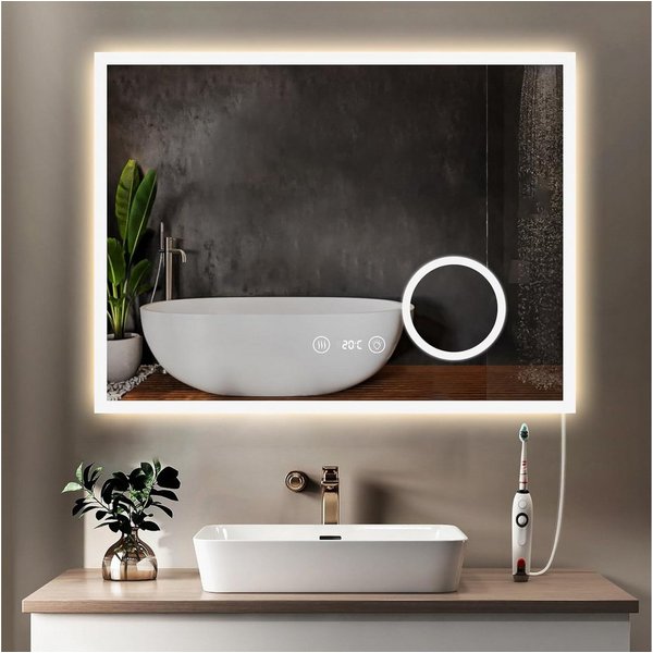Dripex Badspiegel LED Badezimmerspiegel Spiegel Wandspiegel 3 Lichtfarbe 60x80cm