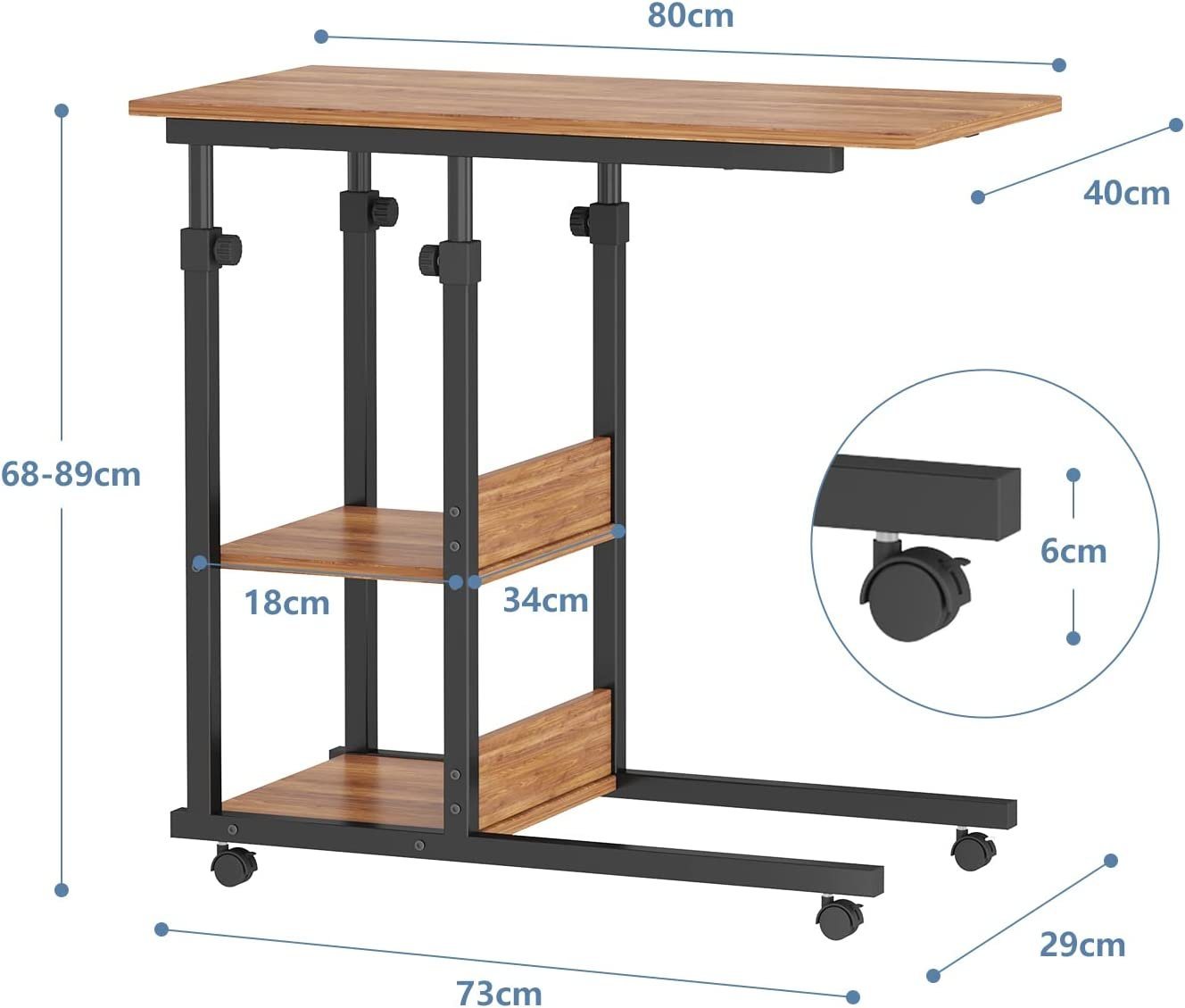 Dripex Beistelltisch Schreibtisch mit Rollen Computertisch Höhenverstellbar Laptoptisch – Bild 3 von 5