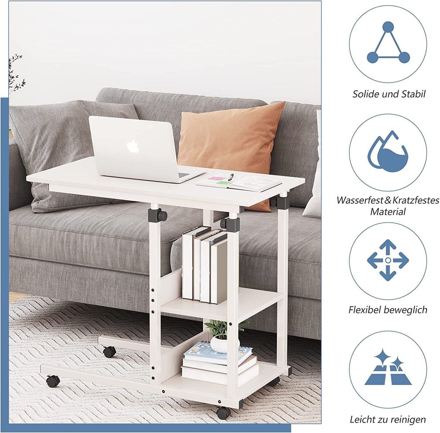 Dripex Beistelltisch Schreibtisch mit Rollen Computertisch Höhenverstellbar Laptoptisch – Bild 4 von 5