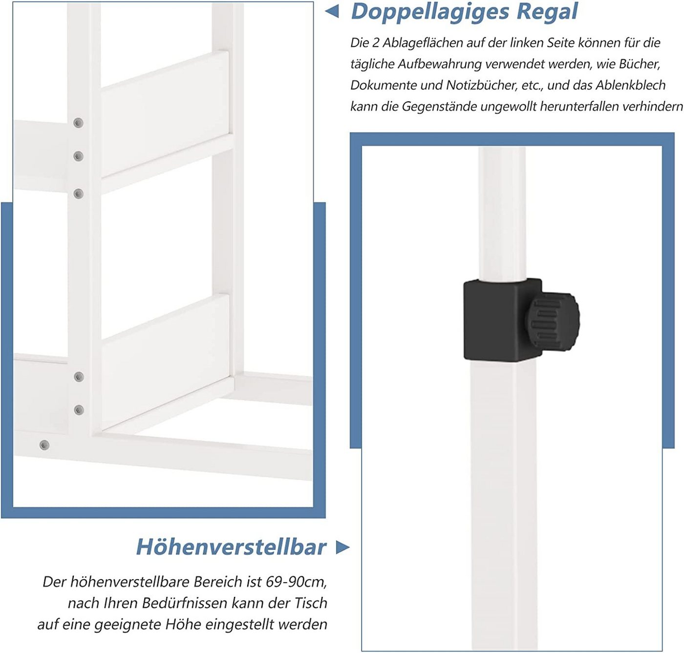 Dripex Beistelltisch Schreibtisch mit Rollen Computertisch Höhenverstellbar Laptoptisch – Bild 5 von 5