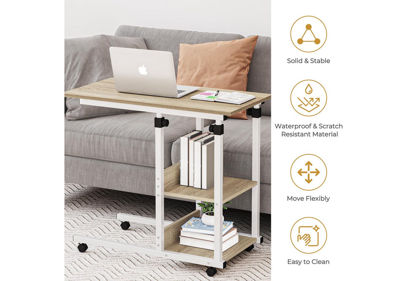 Dripex Beistelltisch Schreibtisch mit Rollen Computertisch Höhenverstellbar Laptoptisch – Bild 5 von 5