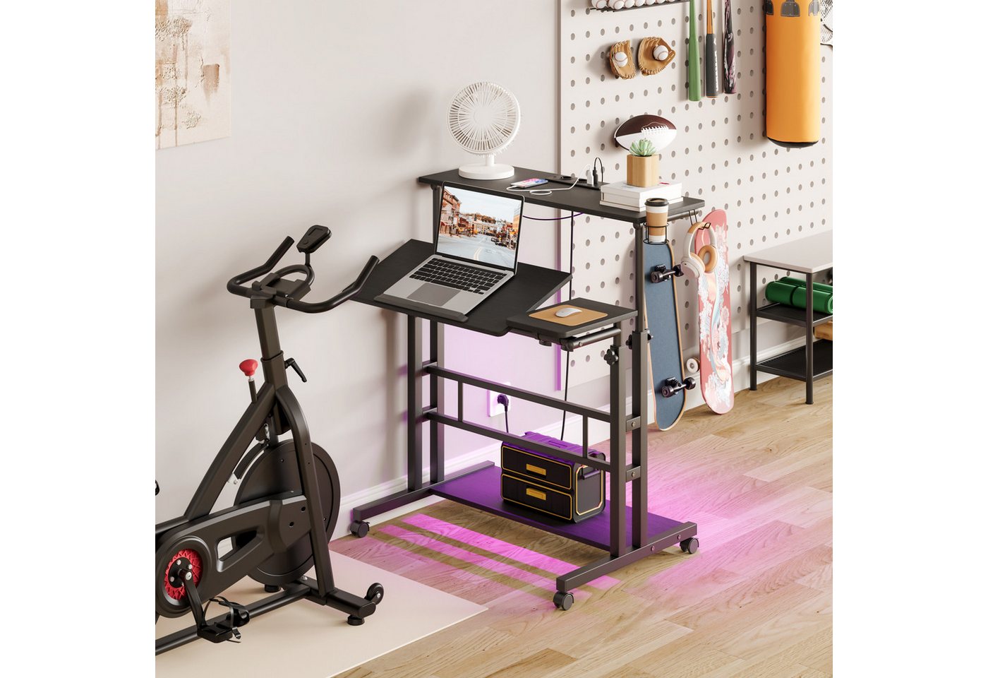 Dripex Computertisch Höhenverstellbarer Stehpult mit Steckdosen und LED Licht, 80x60cm, Schwarz – Bild 3 von 5