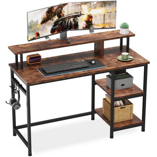 Dripex Computertisch Schreibtisch Computertisch mit Monitorständer und Abnehmbarem Regal