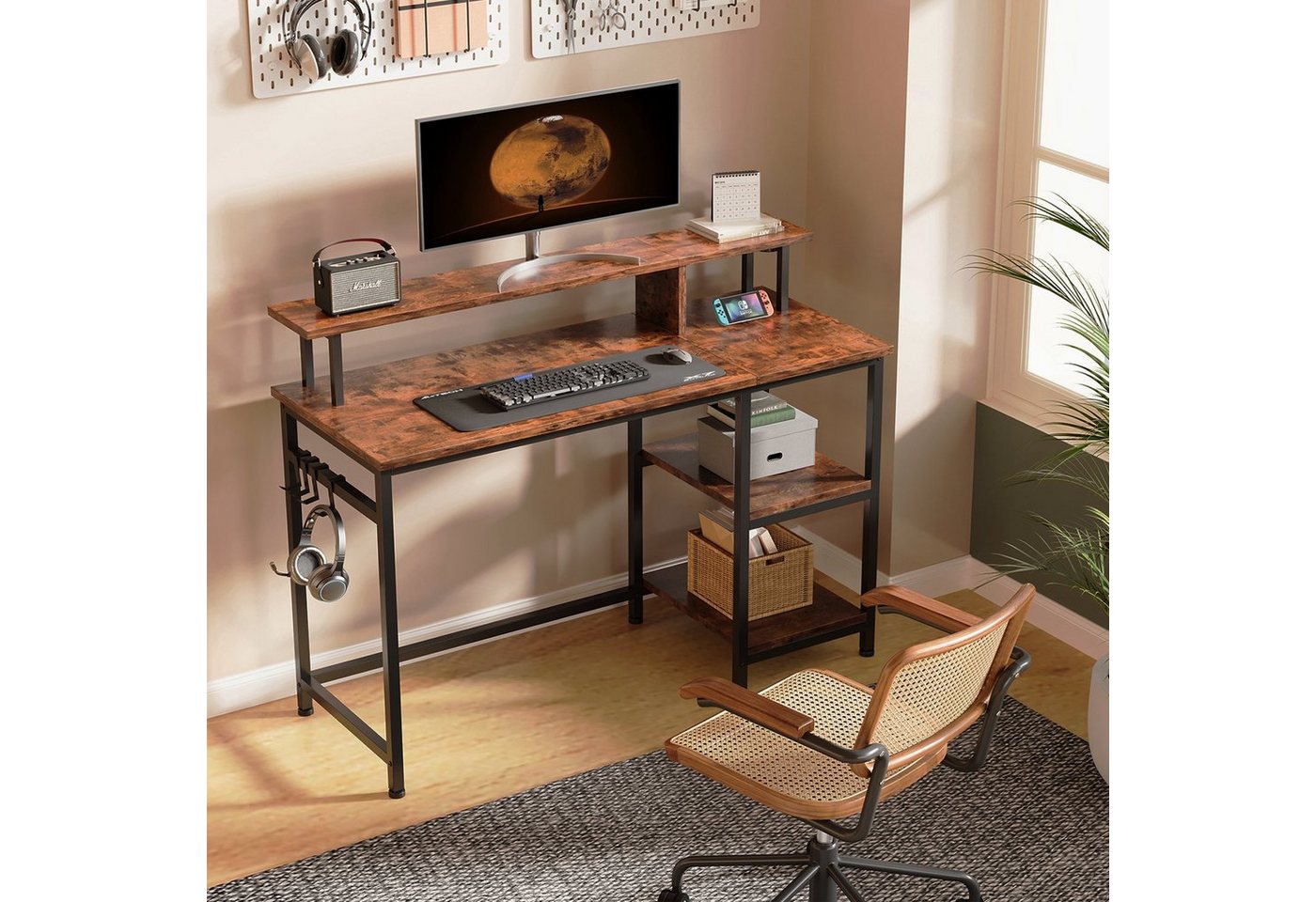 Dripex Computertisch Schreibtisch Computertisch mit Monitorständer und Abnehmbarem Regal – Bild 2 von 5