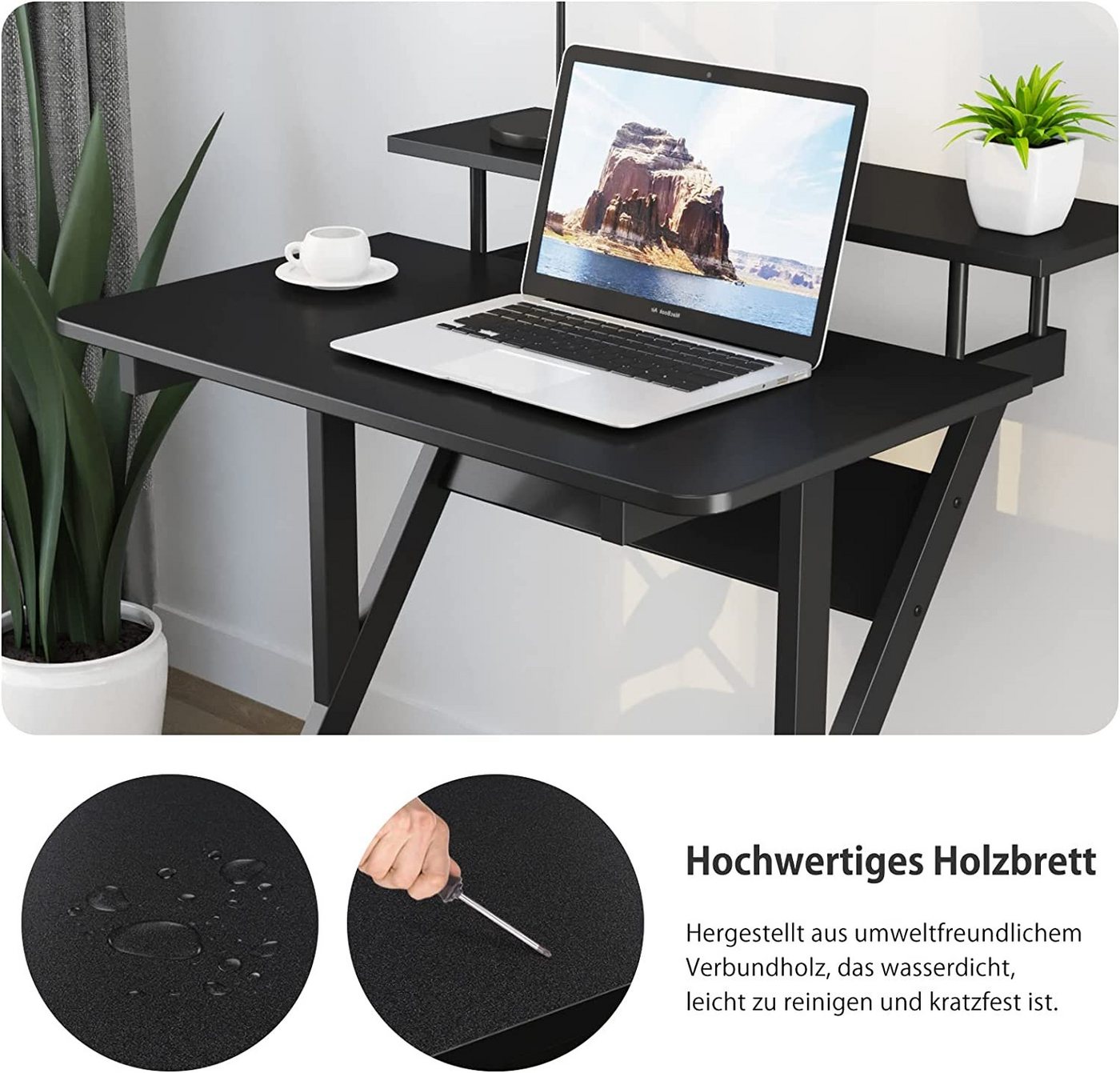 Dripex Computertisch Schreibtisch mit Rollen Z-förmiger Arbeitstisch Beistelltisch – Bild 4 von 5