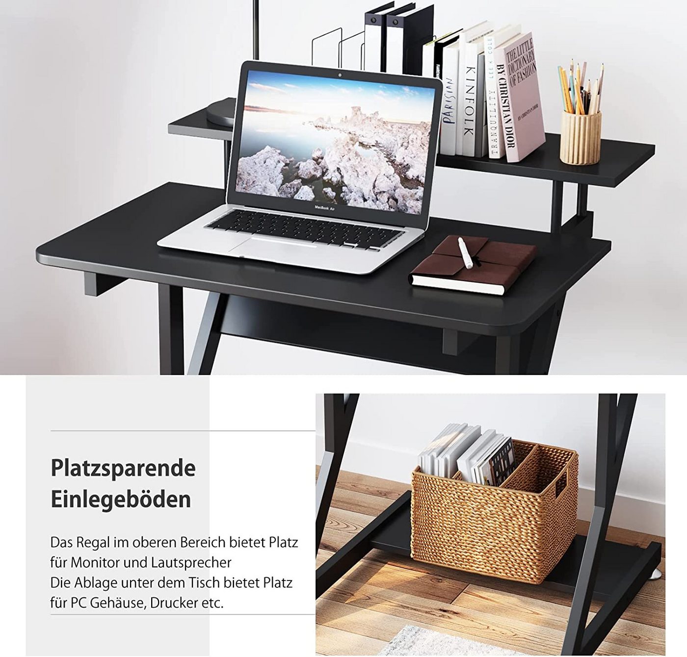 Dripex Computertisch Schreibtisch mit Rollen Z-förmiger Arbeitstisch Beistelltisch – Bild 5 von 5