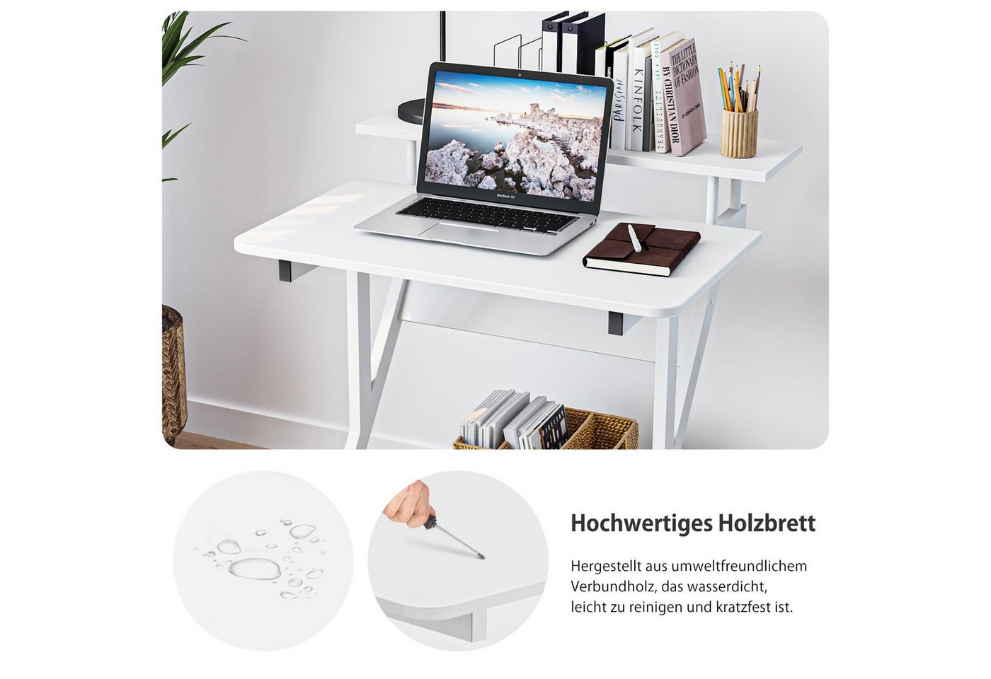 Dripex Computertisch Schreibtisch mit Rollen Z-förmiger Arbeitstisch Beistelltisch – Bild 3 von 5