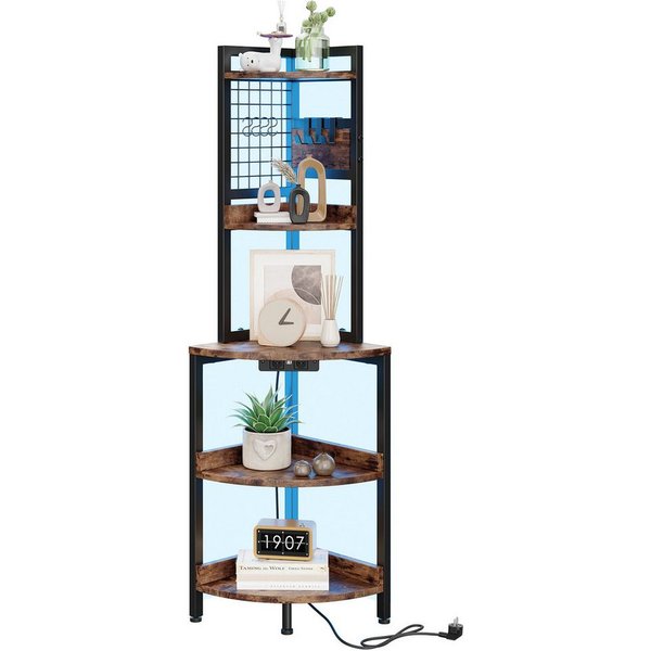 Dripex Eckregal 5 Ebenen mit Steckdosen und LED Beleuchtung 40x40x152cm