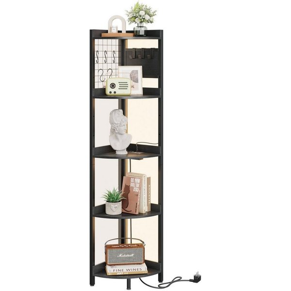 Dripex Eckregal 5 Ebenen Standregal mit LED Beleuchtung und Steckdosen,35x35x170cm