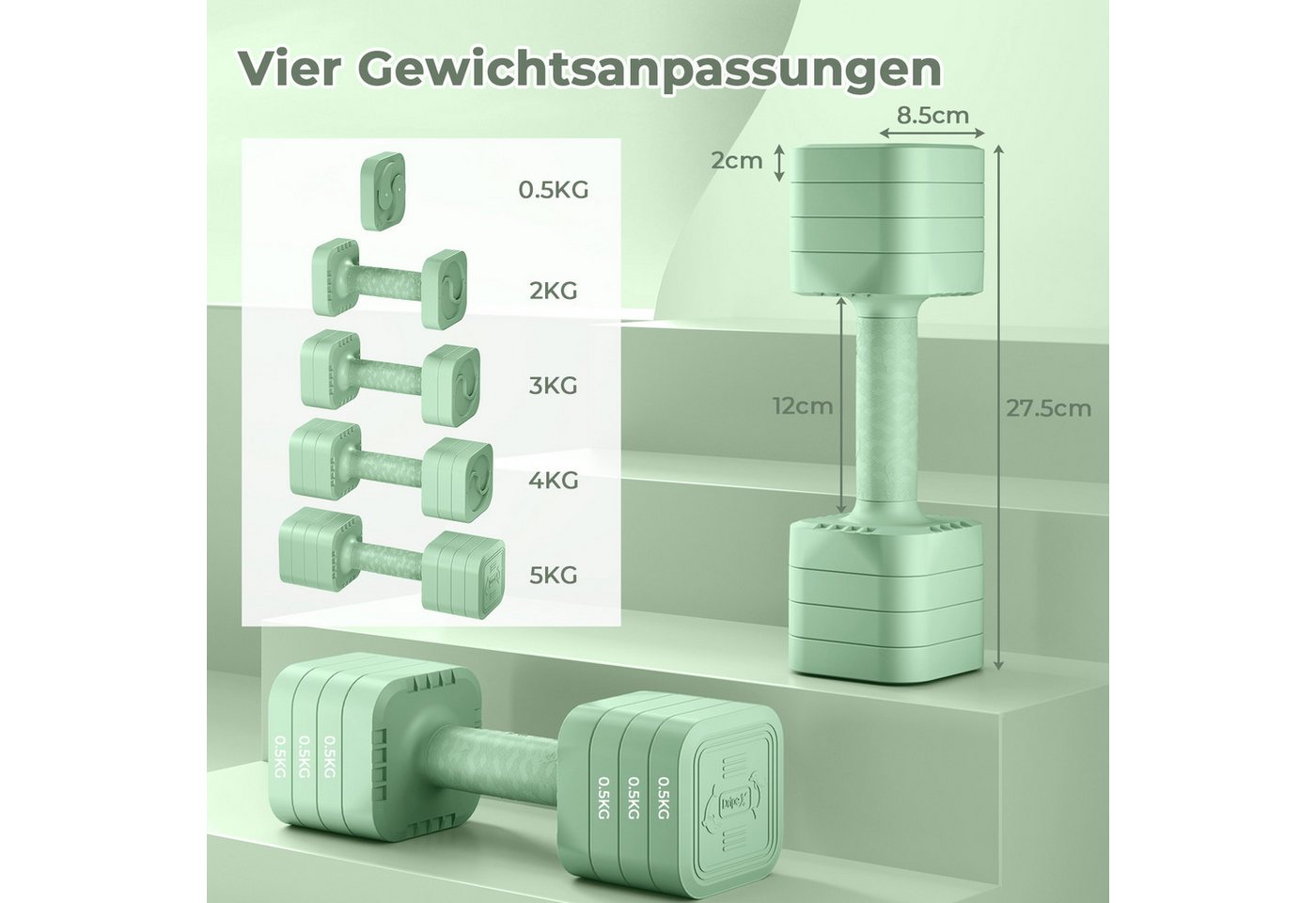 Dripex Hantel-Set verstellbare Hanteln Set 2er 2,5kg/5kg, justierbare 6 Hantelplatten – Bild 3 von 5