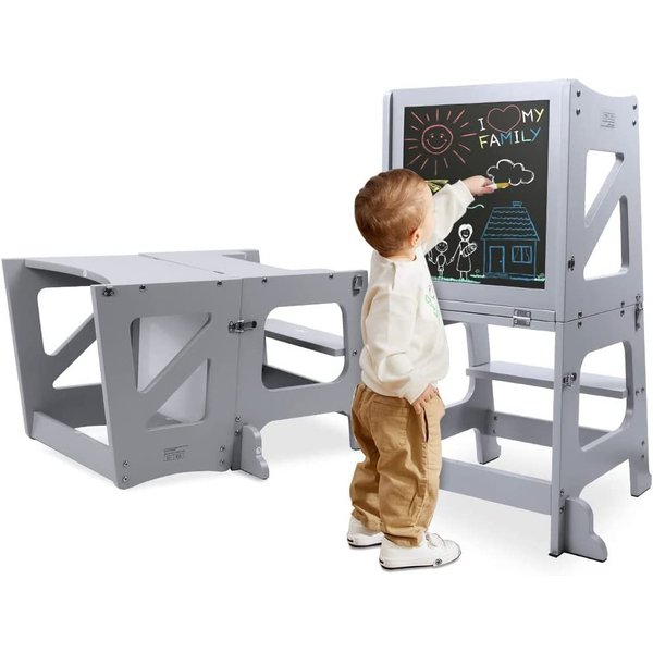 Dripex Kinderstuhl 2 in 1 Lernturm Kinder Tritthocker mit Sicherheitsstange