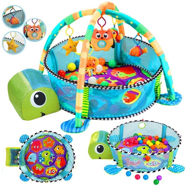 Krabbeldecke 3 in 1 Schildkröte Erlebnisdecke Spielbogen mit 30 Bälle, Dripex