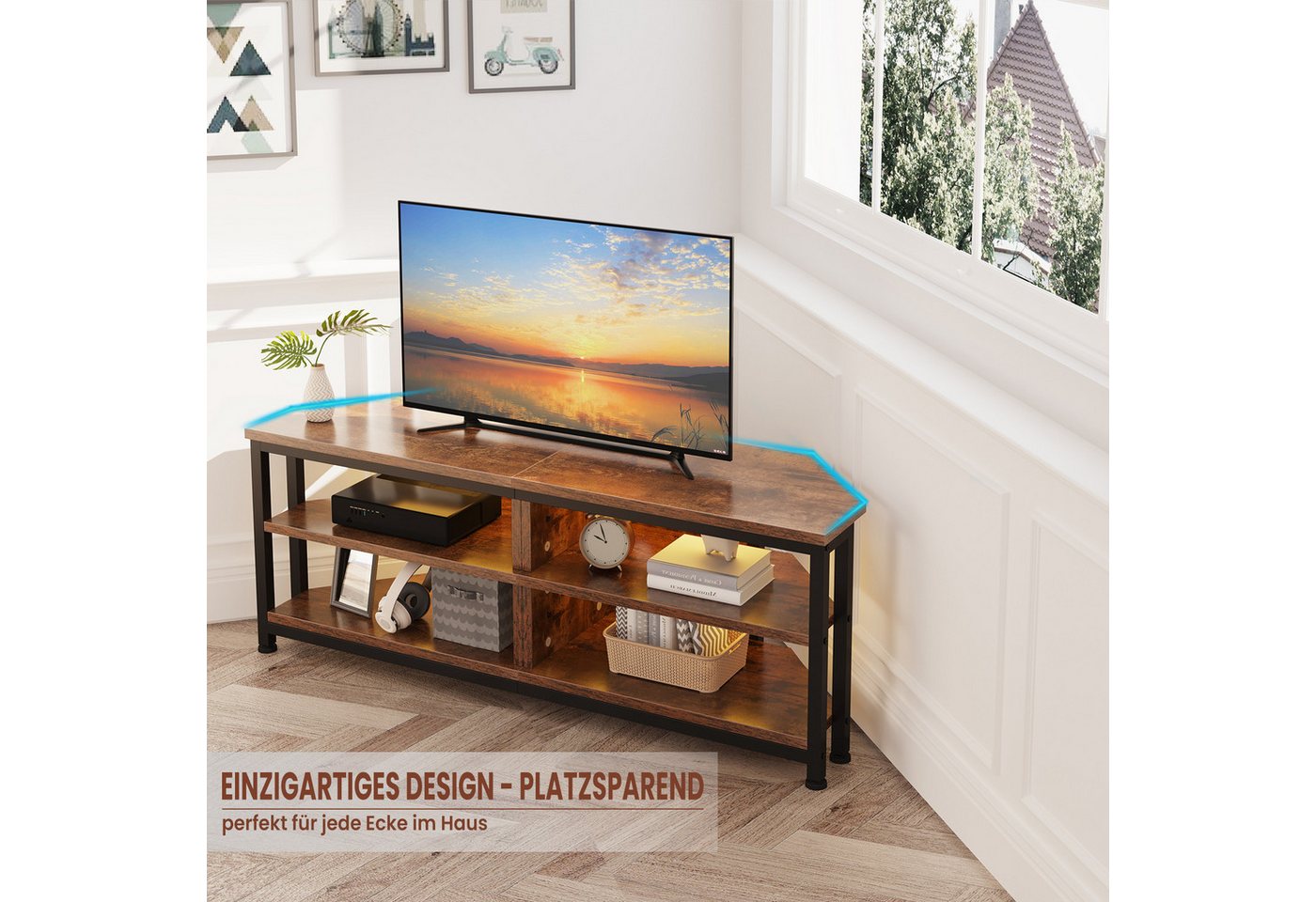 Dripex Lowboard TV Eckschrank Eckkommode Schrank mit LED Beleuchtung, Breite 120cm – Bild 2 von 5