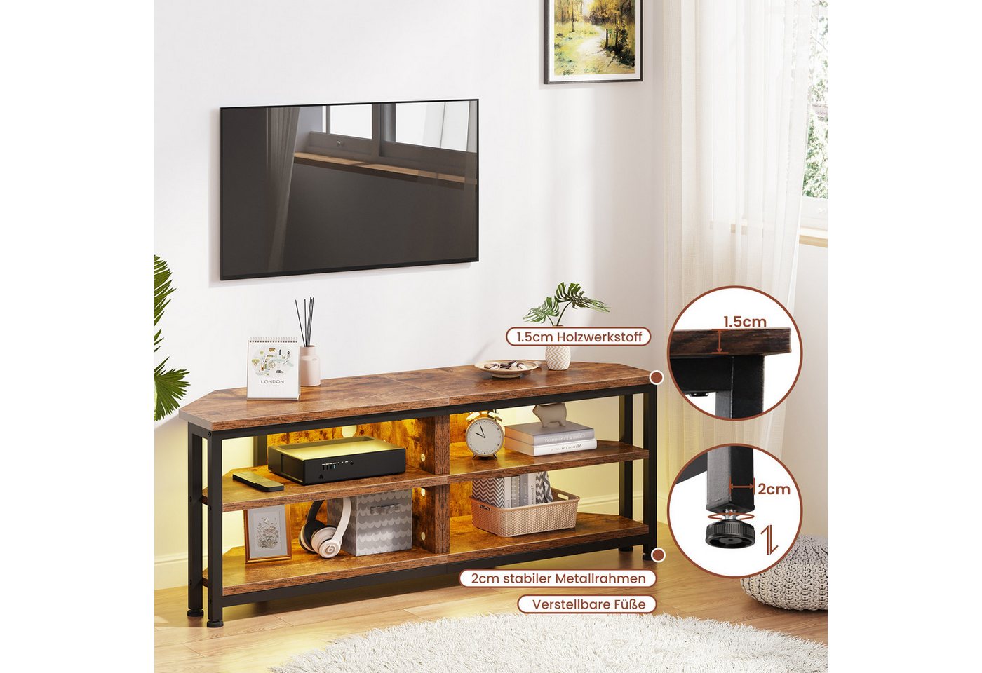Dripex Lowboard TV Eckschrank Eckkommode Schrank mit LED Beleuchtung, Breite 120cm – Bild 3 von 5
