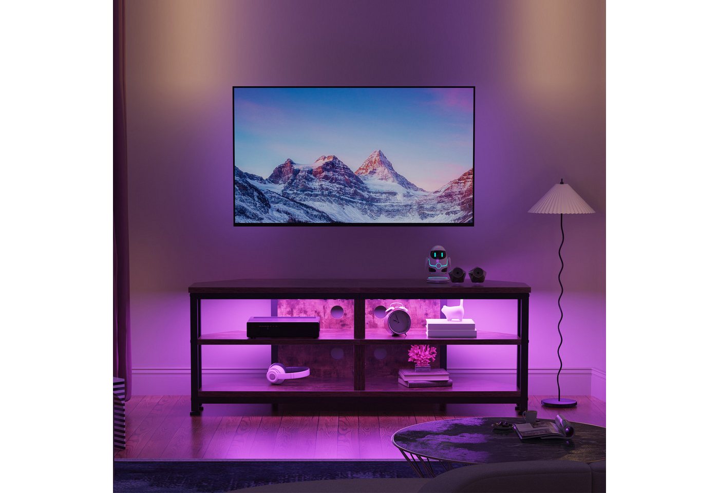 Dripex Lowboard TV Eckschrank Eckkommode Schrank mit LED Beleuchtung, Breite 120cm – Bild 5 von 5