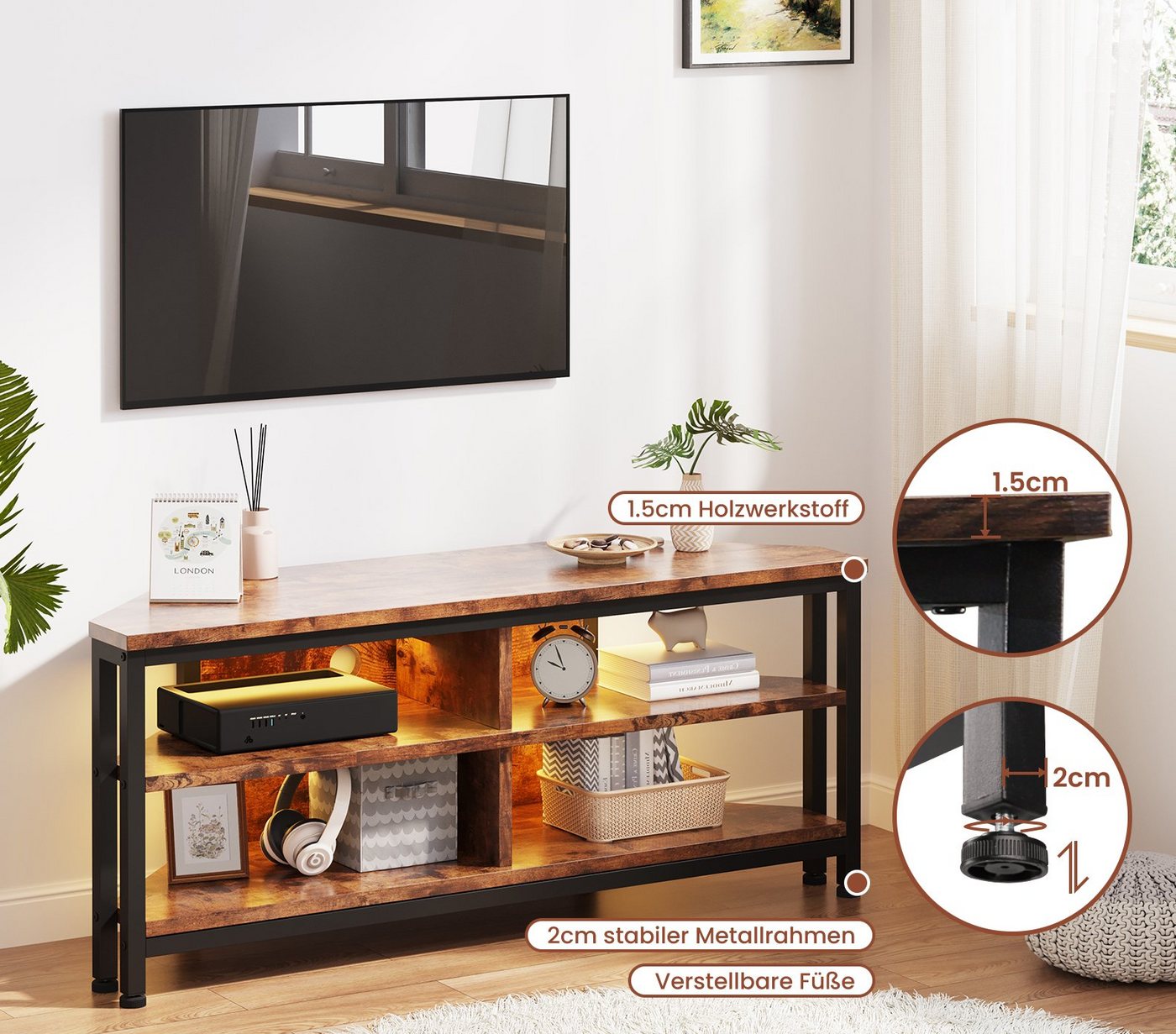 Dripex Lowboard TV Eckschrank Eckkommode Schrank mit LED Beleuchtung, Breite 106cm – Bild 2 von 5