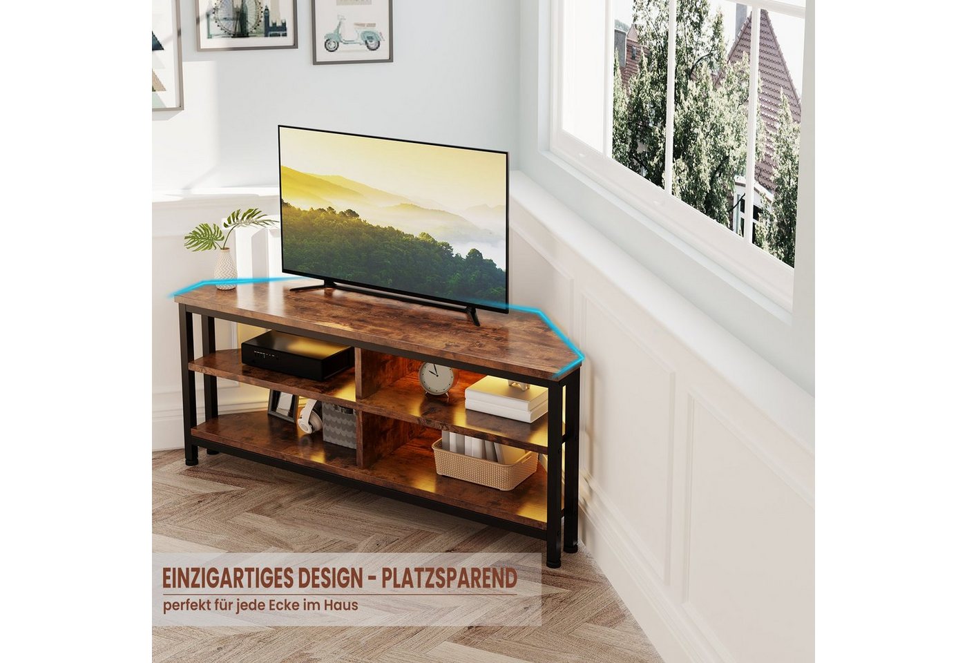 Dripex Lowboard TV Eckschrank Eckkommode Schrank mit LED Beleuchtung, Breite 106cm – Bild 3 von 5