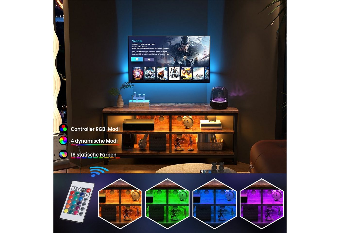 Dripex Lowboard TV Eckschrank Eckkommode Schrank mit LED Beleuchtung, Breite 106cm – Bild 4 von 5