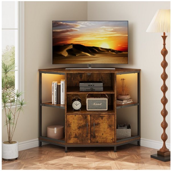 Dripex Lowboard TV Eckschrank mit LED, Industriedesign, 105x50x79 cm, Vintage Braun