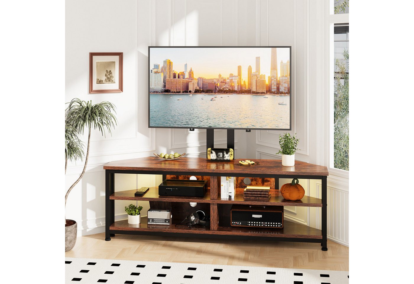 Dripex Lowboard TV Eckschrank Schrank Eckboard mit Halterung und LED – Bild 2 von 5