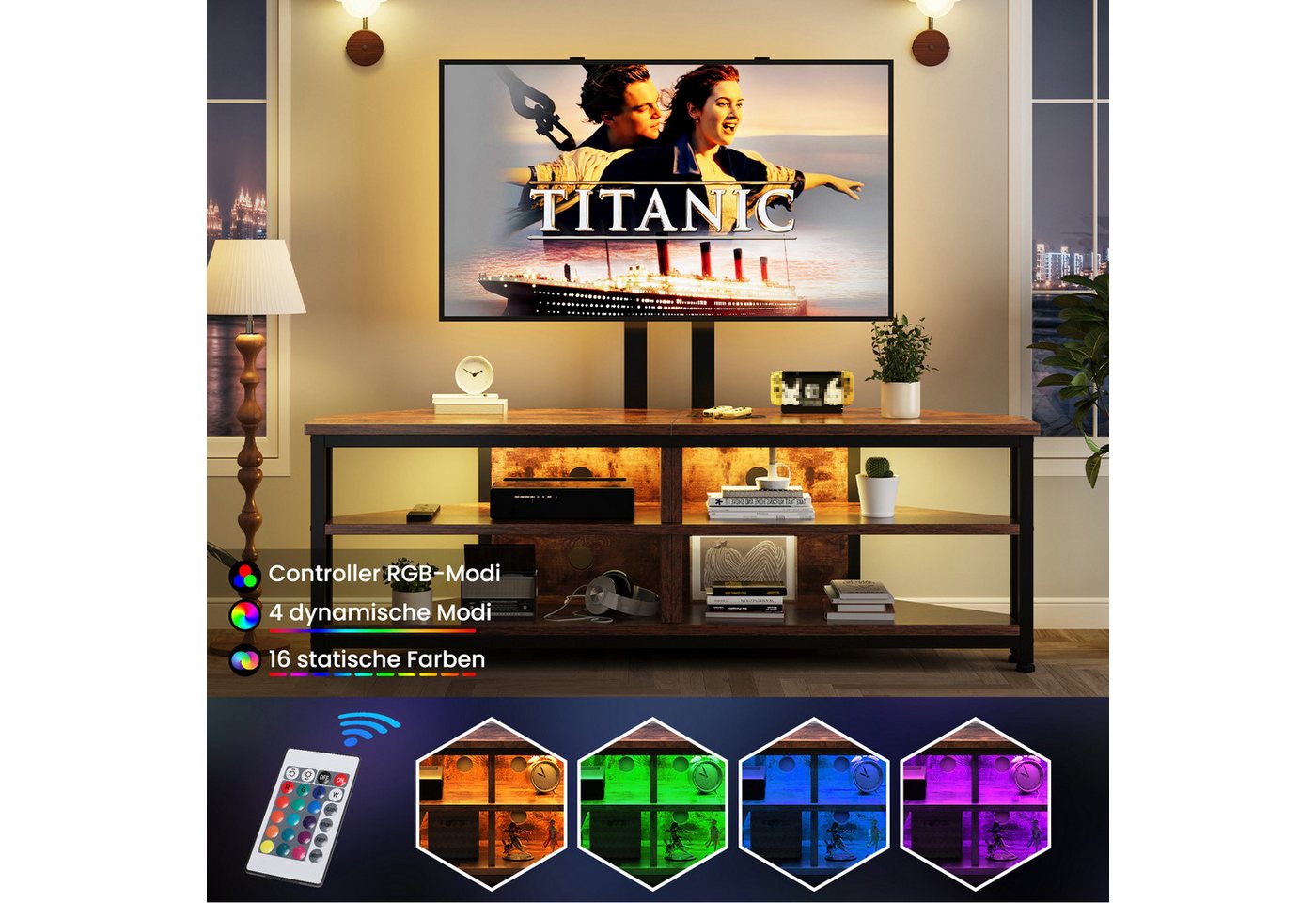Dripex Lowboard TV Eckschrank Schrank Eckboard mit Halterung und LED – Bild 3 von 5