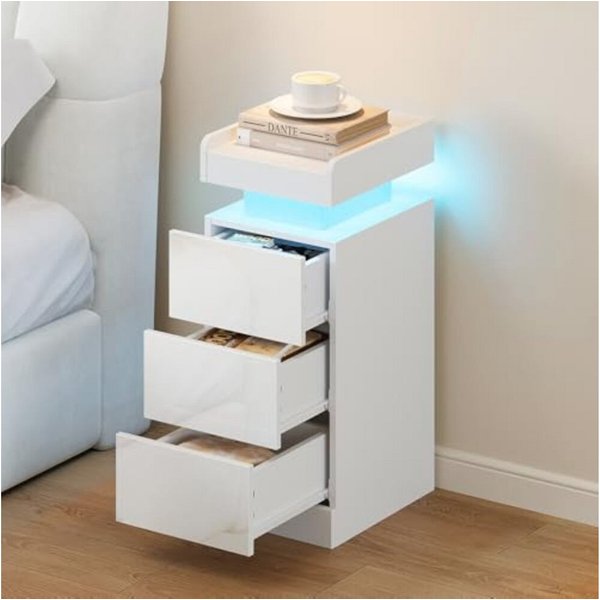 Dripex Nachttisch Nachttisch schmal 3 Schubladen, RGB LED, Beistelltisch Schwarz (1-St), Aus hochwertigen Spanplatten und MDF-Platten gefertigt