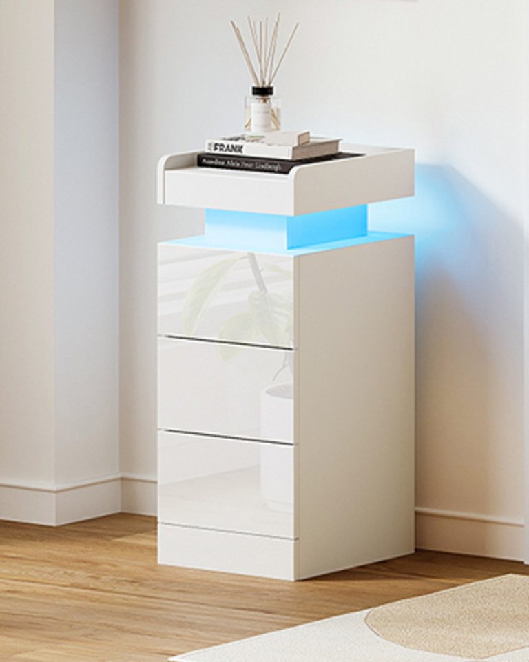 Dripex Nachttisch Nachttisch schmal 3 Schubladen, RGB LED, Beistelltisch Schwarz (1-St), Aus hochwertigen Spanplatten und MDF-Platten gefertigt – Bild 2 von 5