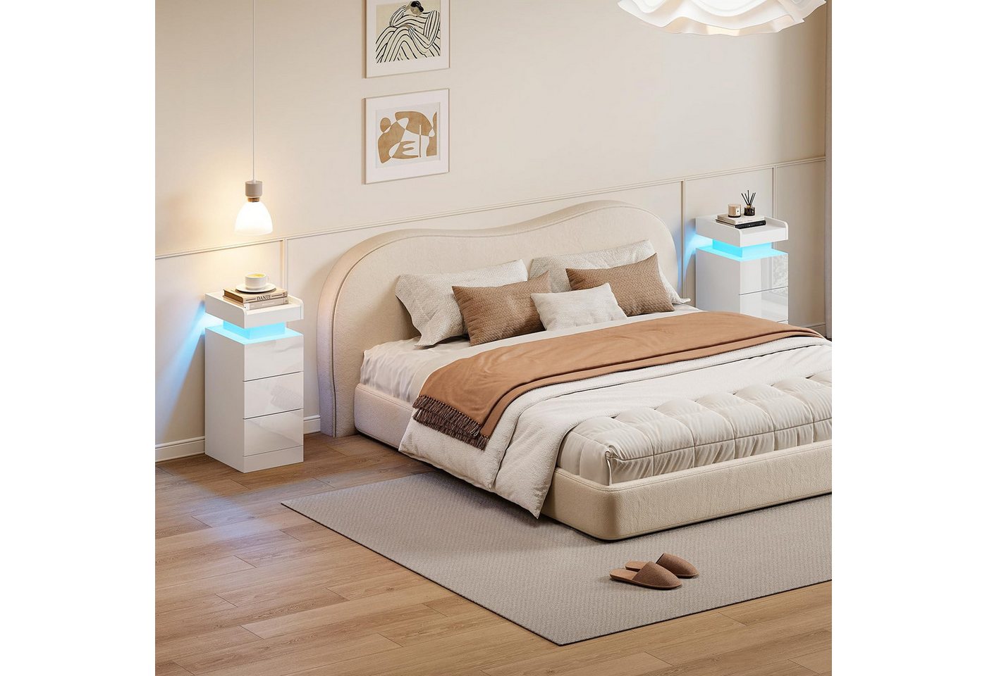 Dripex Nachttisch Nachttisch schmal 3 Schubladen, RGB LED, Beistelltisch Schwarz (2-St), Aus hochwertigen Spanplatten und MDF-Platten gefertigt – Bild 2 von 5