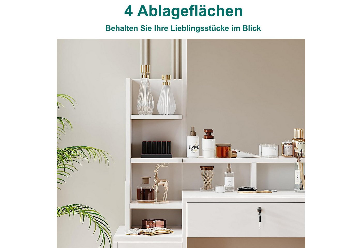 Dripex Schminktisch mit Hocker Kosmetiktisch mit Schubladen B87 x T40 x H144 cm weiß – Bild 4 von 5