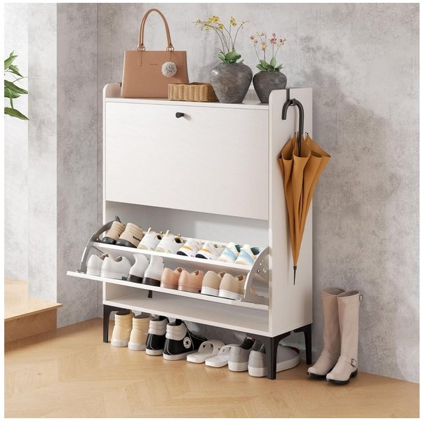 Dripex Schuhschrank mit 2 klappbaren Schubladen und Metallfüßen, verstellbare Fächer