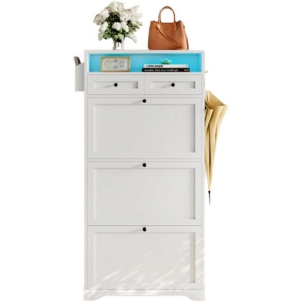 Dripex Schuhschrank Schuhschrank Slim-LED-Weiß-Klappen