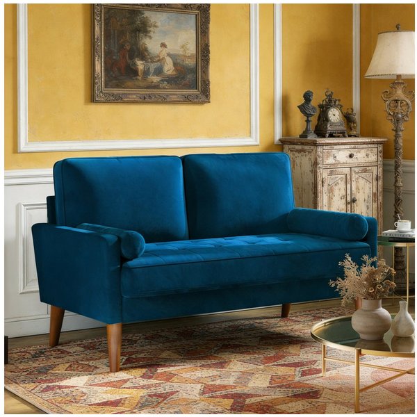 Dripex Sofa 121 cm kleines 2-Sitzer-Sofa aus Samt – bequeme Couch