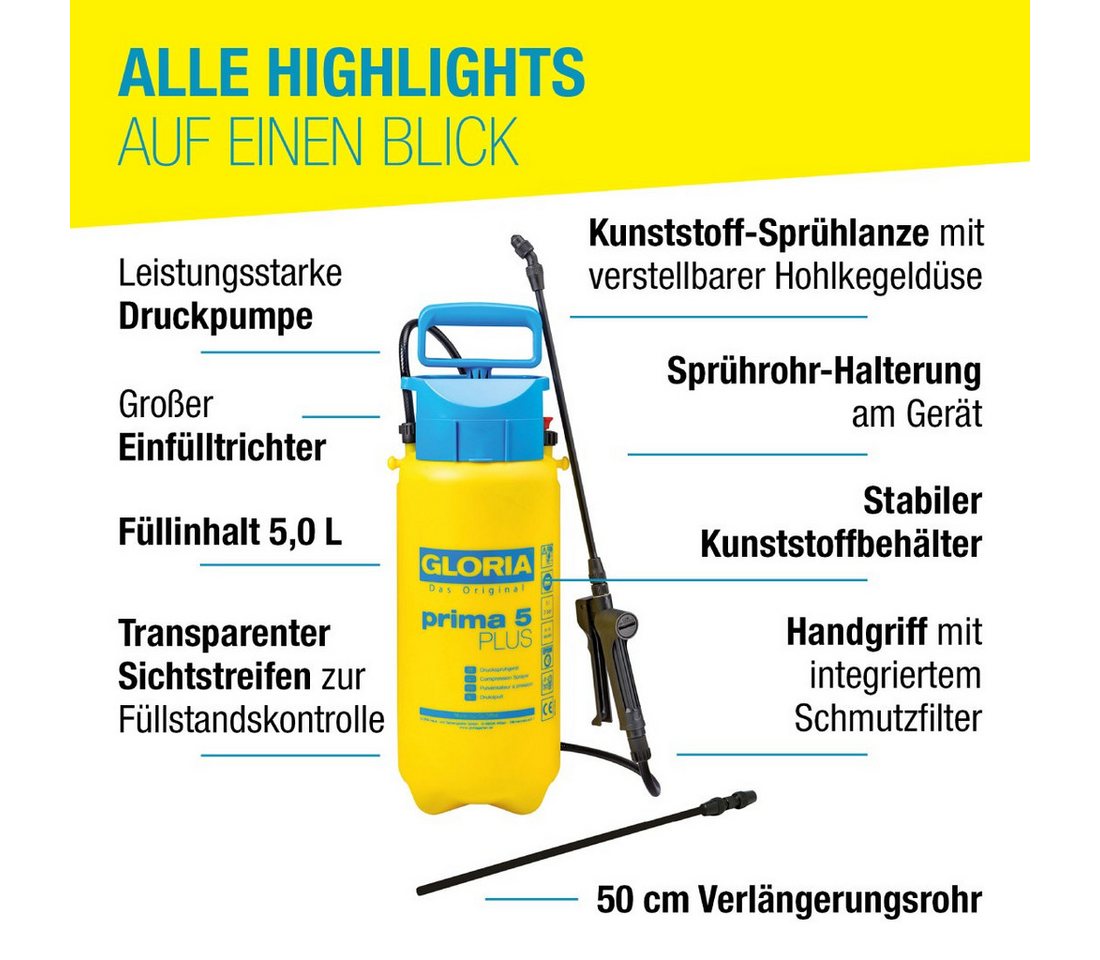 Gloria Drucksprühgerät Gloria Prima 5 PLUS, Drucksprühgerät mit 5 Liter Füllinhalt, (1-tlg), für säurehaltige Pflanzenschutzmittel – Bild 3 von 5