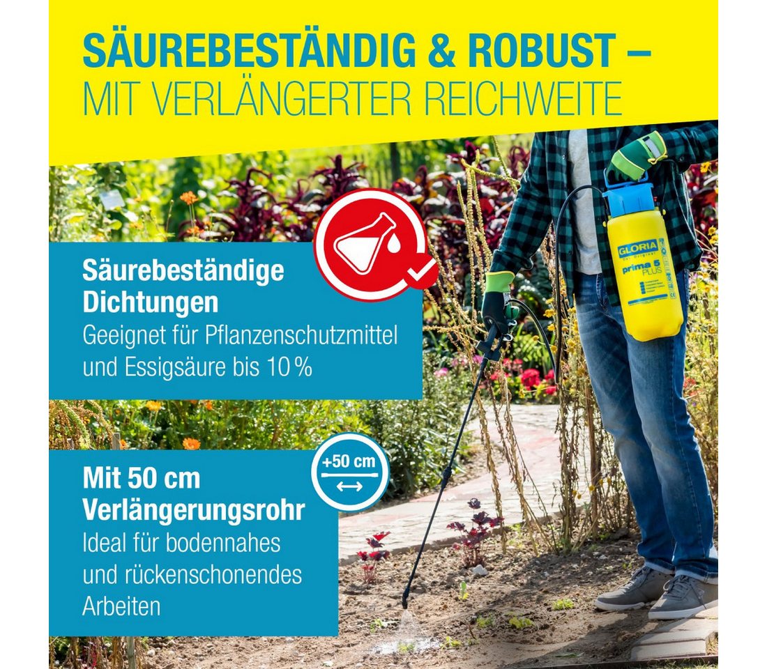 Gloria Drucksprühgerät Gloria Prima 5 PLUS, Drucksprühgerät mit 5 Liter Füllinhalt, (1-tlg), für säurehaltige Pflanzenschutzmittel – Bild 4 von 5