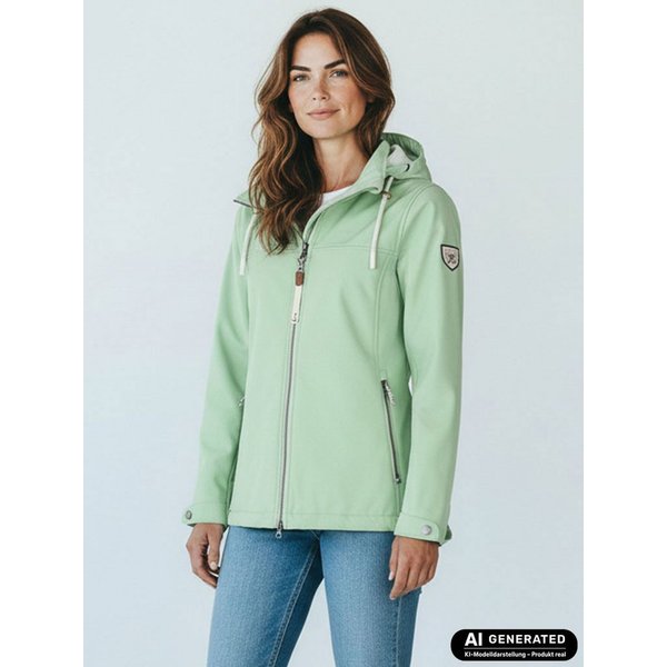 Dry Fashion Softshelljacke Baltrum Damen Jacke Softshell Fleece-Futter - Übergangsjacke Outdoor Atmungsaktiv, Verstellbare & abnehmbare Kapuze, 2-Wege-Reißversc