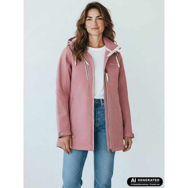 Dry Fashion Softshellmantel Büsum Damen Softshelljacke Fleece-Innenfutter - Mantel Jacke Outdoor Atmungsaktiv, Verstellbare & abnehmbare Kapuze, 2-Wege-Reißvers