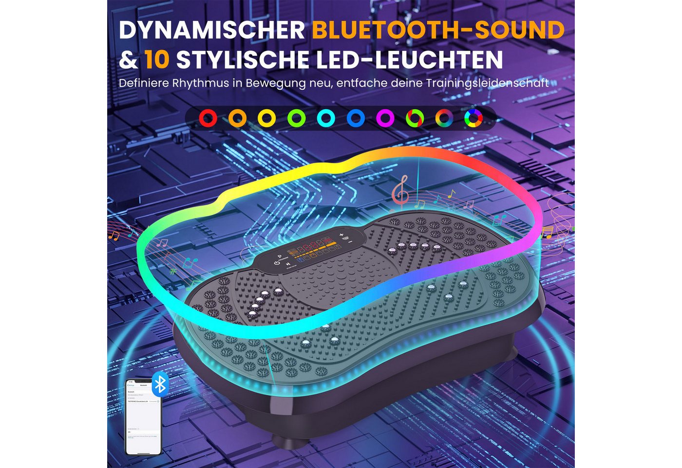 Dskeuzeew Vibrationsplatte Vibrationsplatten mit leiser Motor + Bluetooth, 99 Intensitätsstufen, (Packung, inkl. Trainingsbänder), Ganzkörpertraining, Fett verl – Bild 2 von 5