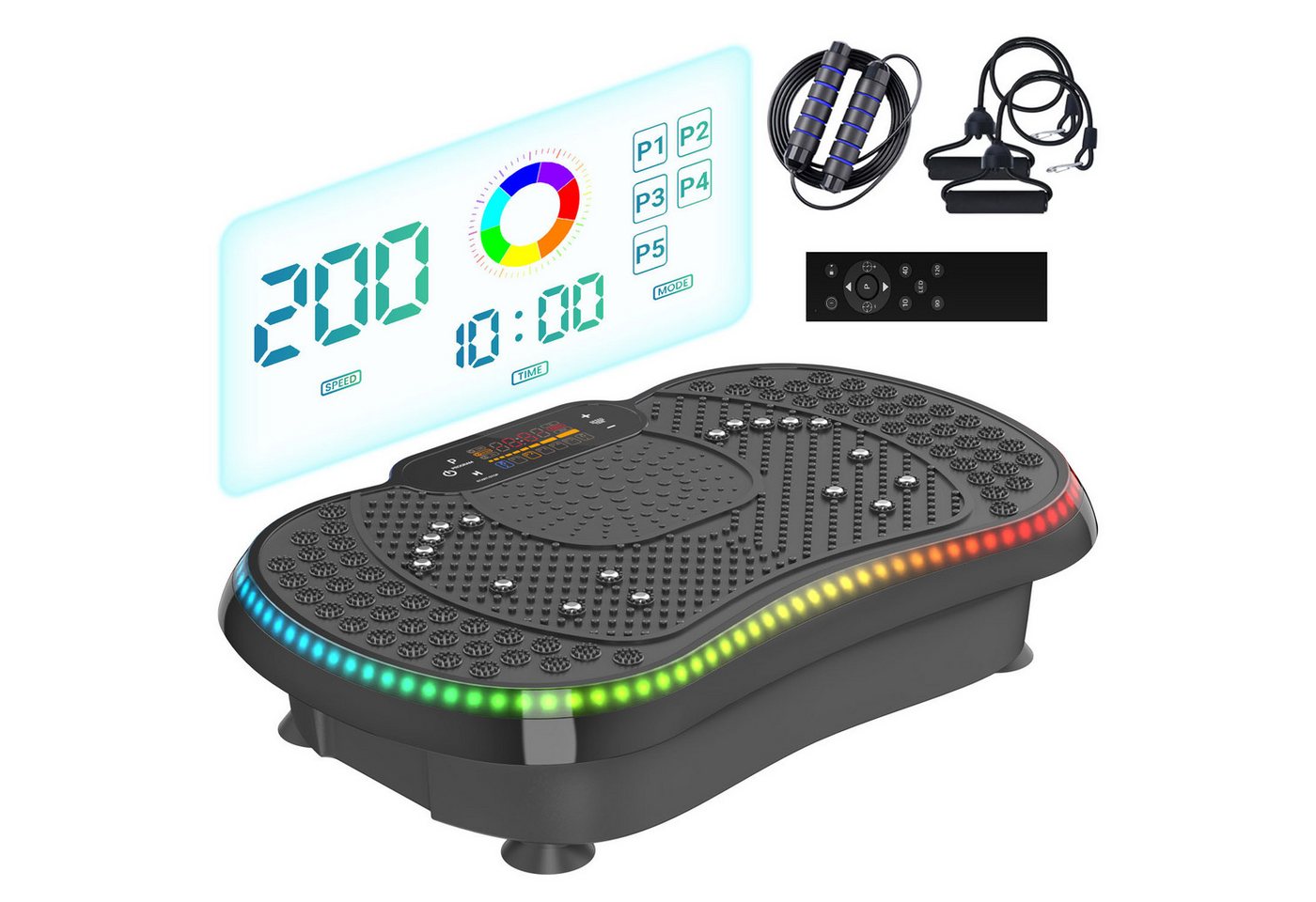 Dskeuzeew Vibrationsplatte Vibrationsplatten mit leiser Motor + Bluetooth, 99 Intensitätsstufen, (Packung, inkl. Trainingsbänder), Ganzkörpertraining, Fett verl – Bild 3 von 5