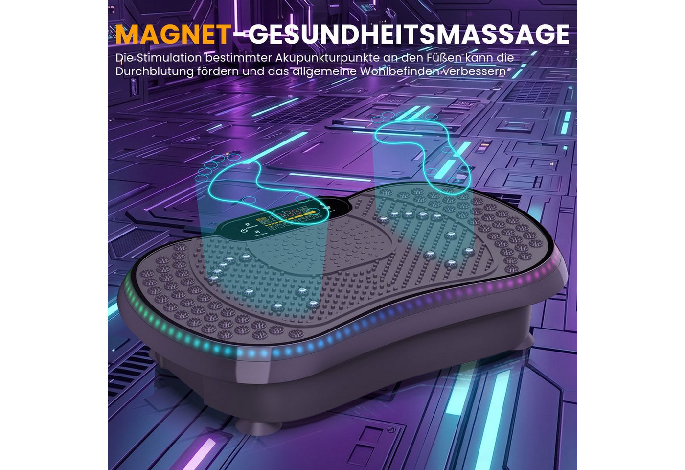 Dskeuzeew Vibrationsplatte Vibrationsplatten mit leiser Motor + Bluetooth, 99 Intensitätsstufen, (Packung, inkl. Trainingsbänder), Ganzkörpertraining, Fett verl – Bild 5 von 5