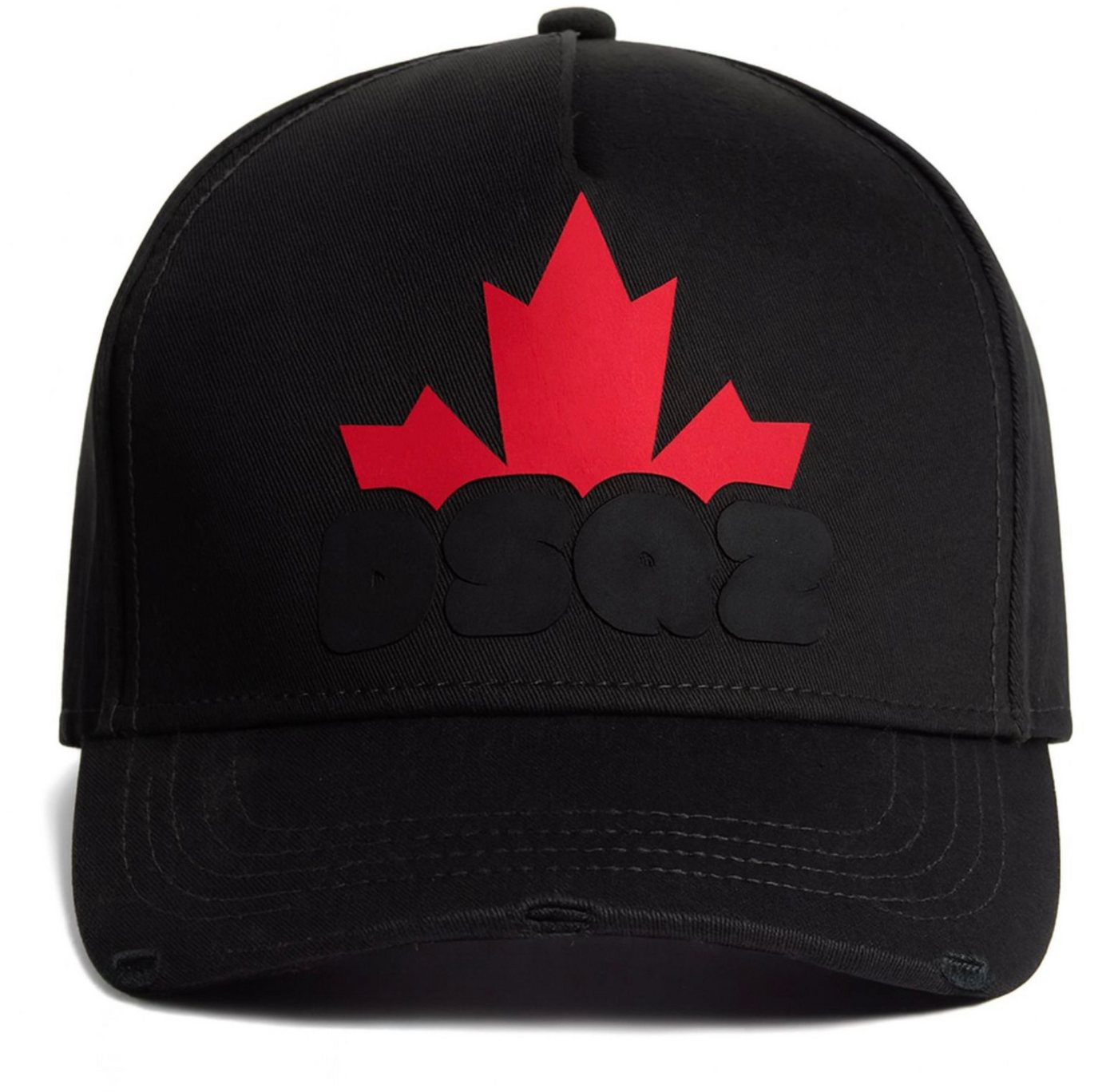 Dsquared2 Baseball Cap Baseball Kappe Black Maple Leaf DSQ2 Logo Verstellbarer Riemen, abgenutztes Vintage-Finish – Bild 2 von 5