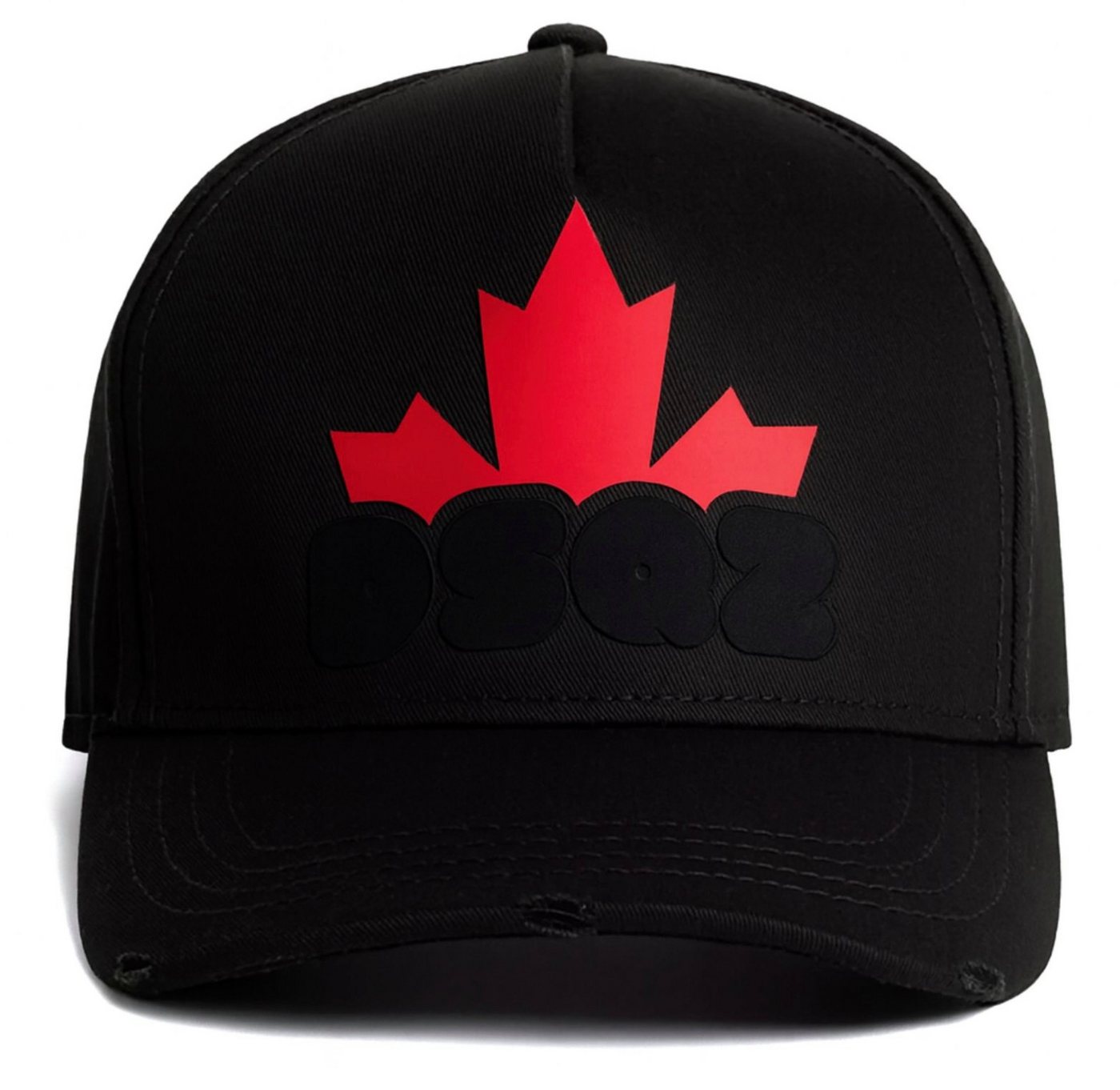 Dsquared2 Baseball Cap Baseball Kappe Black Maple Leaf DSQ2 Logo Verstellbarer Riemen, abgenutztes Vintage-Finish – Bild 5 von 5