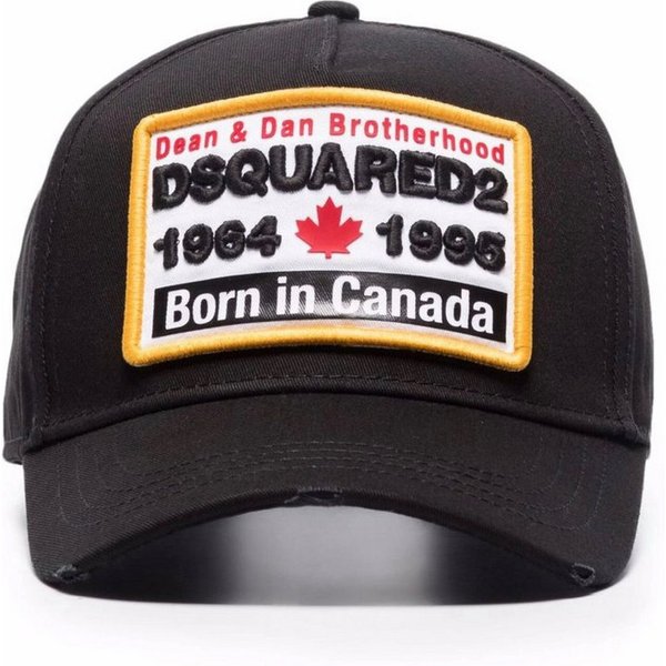 Dsquared2 Baseball Cap Canada Born Patch Distressed-Finish, gebogener Schirm, Schnallenverschluss hinten.