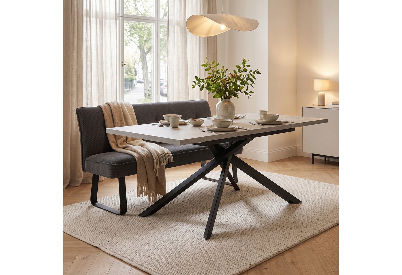 DUBI Möbel Essbank Emilia, Federkernbox gepolstert, mit Rückenlehne, 160cm, Metallgestell – Bild 3 von 5