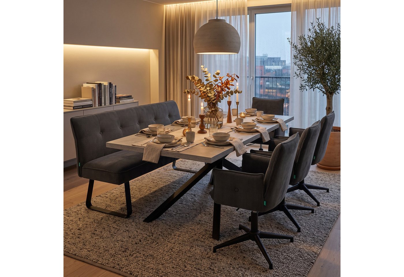 DUBI Möbel Essbank Emilia, Federkernbox gepolstert, mit Rückenlehne, 160cm, Metallgestell – Bild 4 von 5