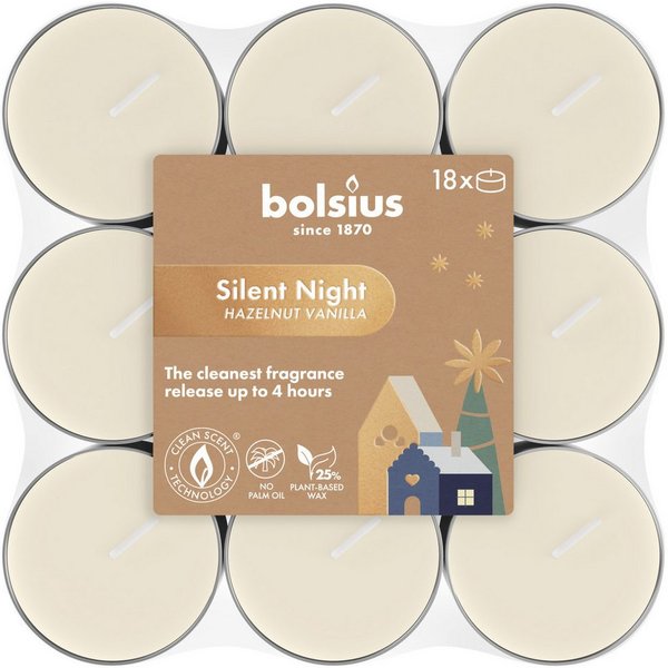 Bolsius Duftkerze Bolsius Duftteelichte silent night 18er Pack creme